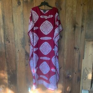 Long maroon and white kimono/cover up